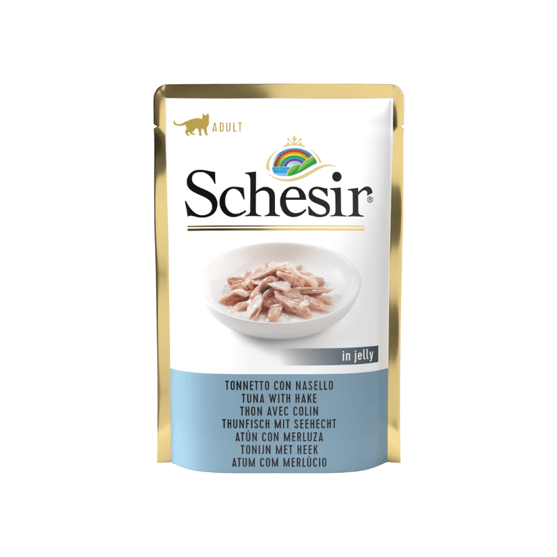 Schesir sobres de comida húmeda para gatos Atún con Merluza 85g