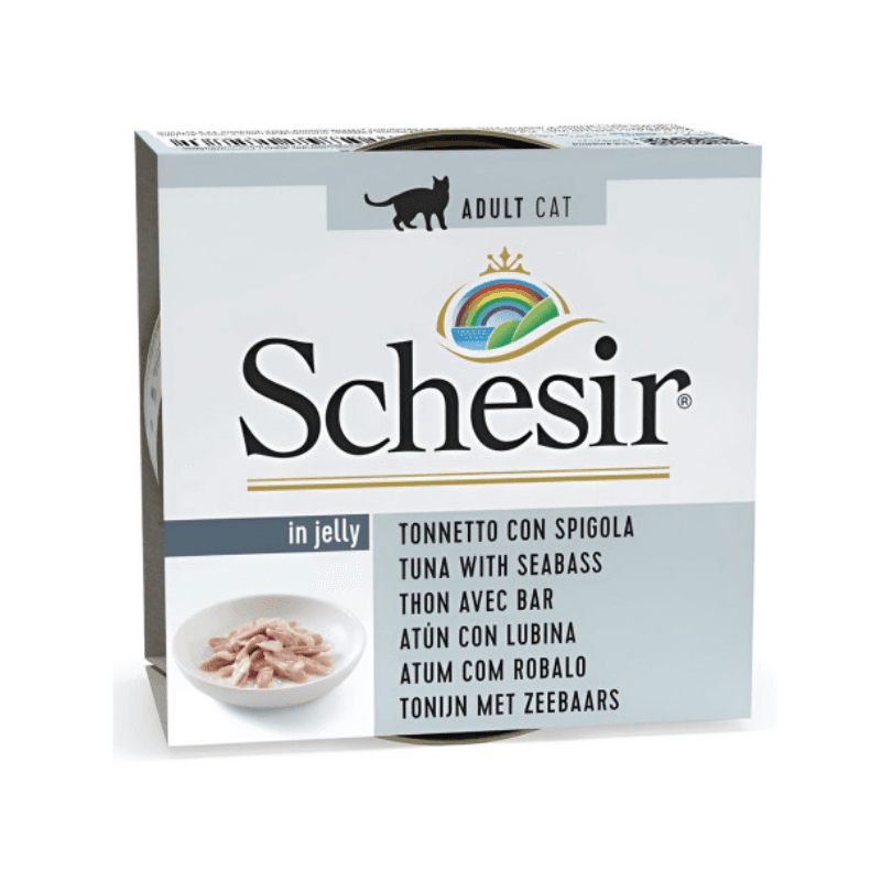 Schesir lata de comida húmeda para gatos de Atún con Lubina en gelatina 85gr