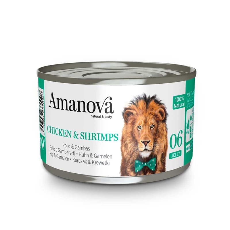 Amanova «Alimentación húmeda» Pollo & gambas en gelatina 70gr