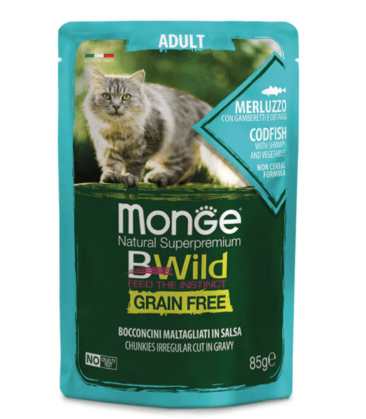 Monge BWild Cat Bacalao con Gambas y verduras 85gr